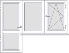 Поворотная дверь + глухое окно + поворотно-откидное окно